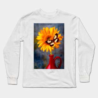 Resting Butterfly On Sunflower Long Sleeve T-Shirt